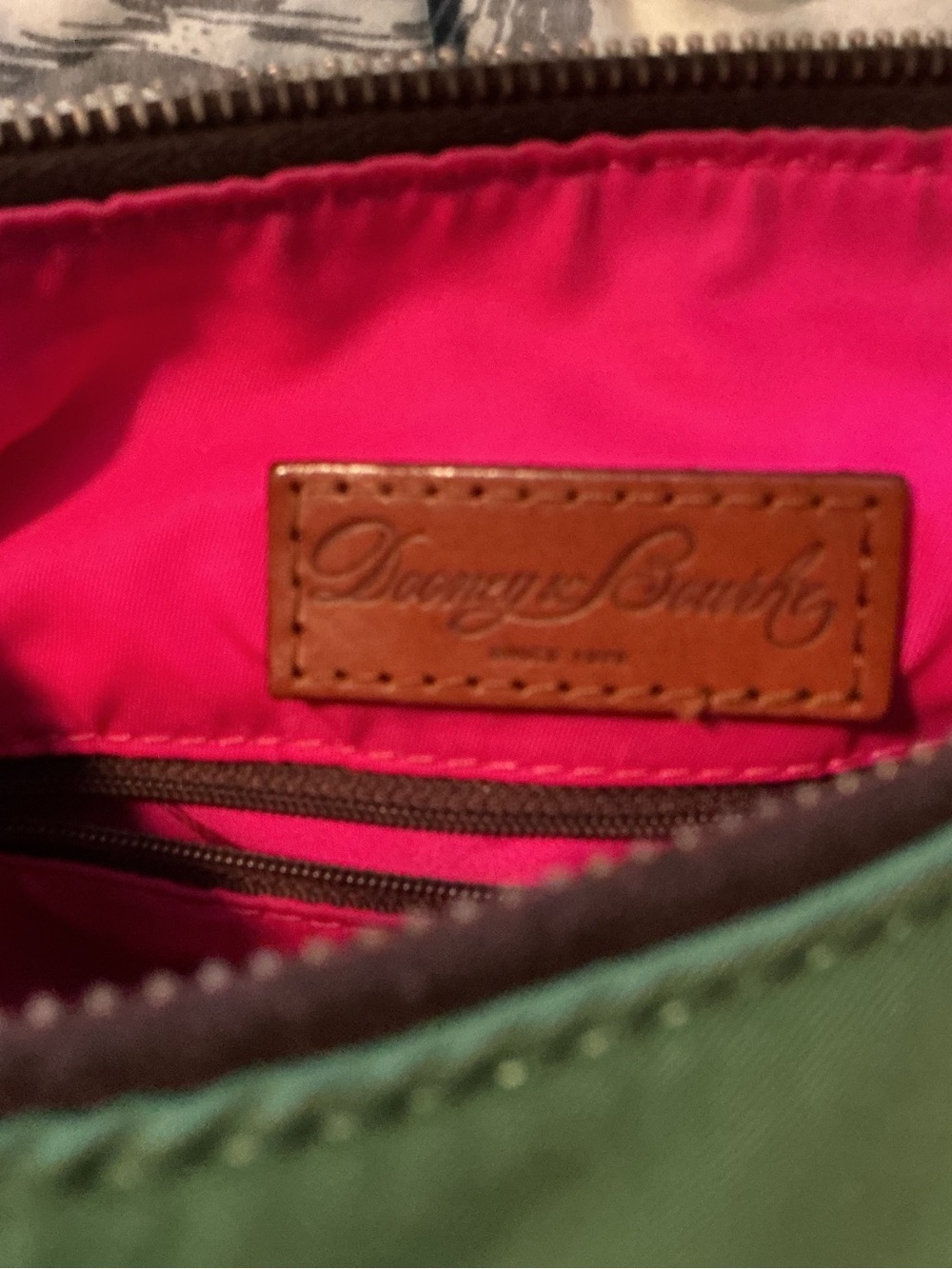 Dooney & Bourke Green Nylon Shoulder Bag with Brown Leather Trim - Picture 2 of 6